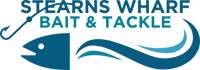 Logo for Stearns Wharf Bait & Tackle, featuring a stylized fish and fishing hook design.